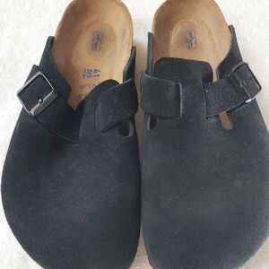 Birkenstock Women's Boston Black Suede Clogs Size 10 Preowned